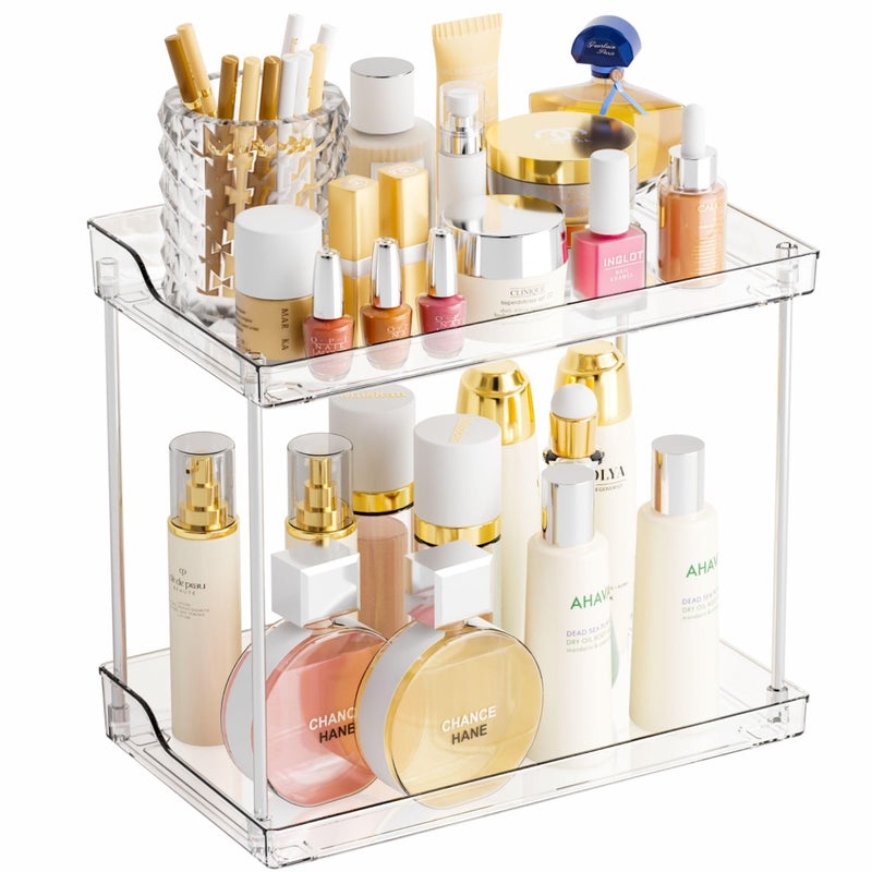Yieach 2 Tier Bathroom Counter Organizer Tiered Bathroom Organizer for Makeup Perfume Beauty Products Skincare Organizers Shelf Vanity Storage Tray for Bedroom Spice Racks for Kitchen Corner Rectangle - Image 1
